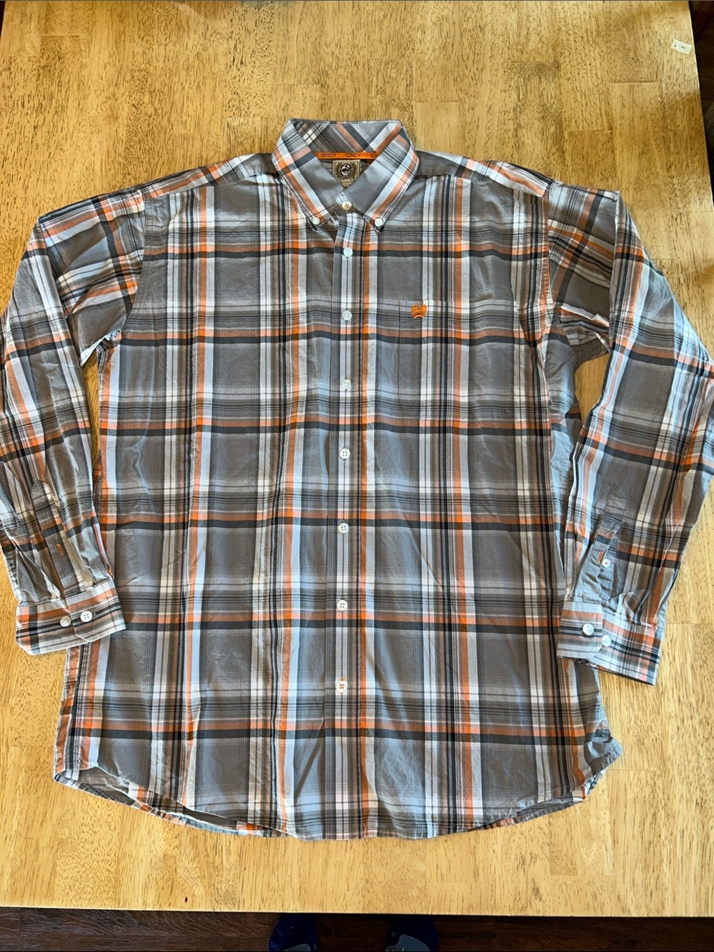 Cinch Men's Gray & Orange Plaid Button-Down Shirt